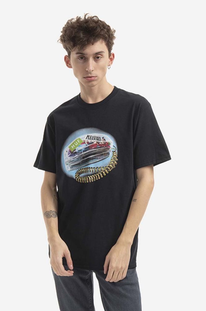 Бавовняна футболка HUF Party Line T-Shirt колір чорний з принтом