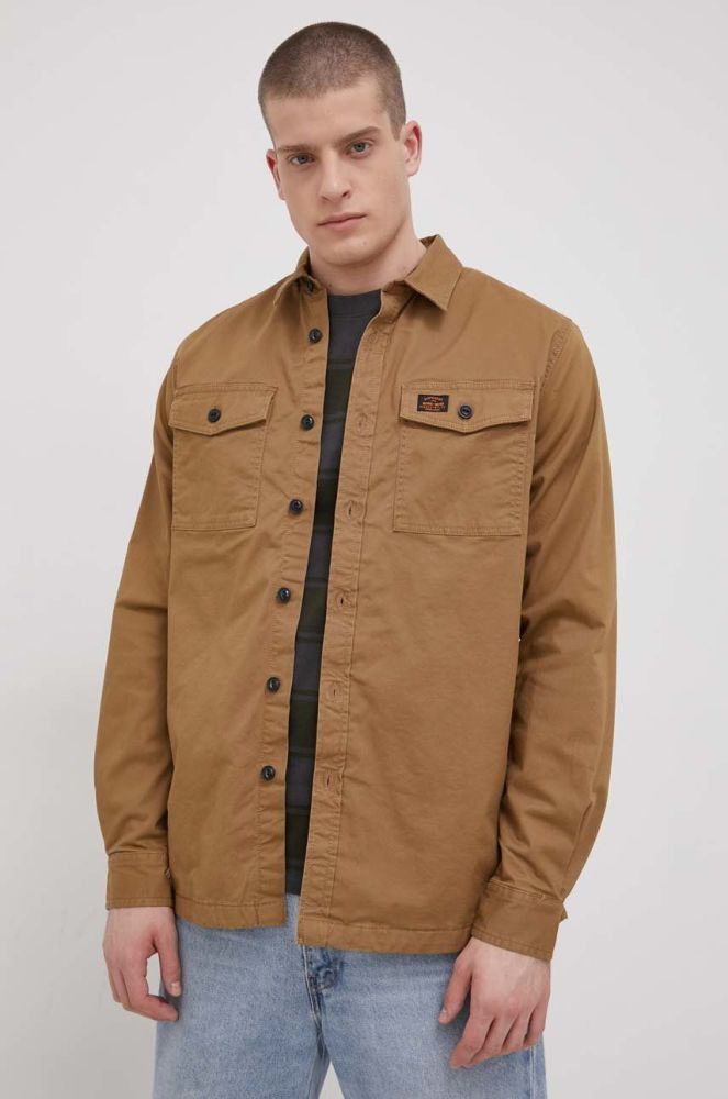 Сорочка Superdry чоловіча колір коричневий regular класичний комір