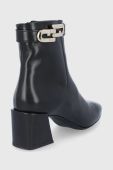Шкіряні черевики Furla Chain жіночі колір чорний каблук блок