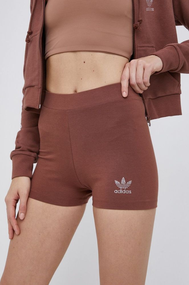 Шорти adidas Originals жіночі колір коричневий з аплікацією висока посадка