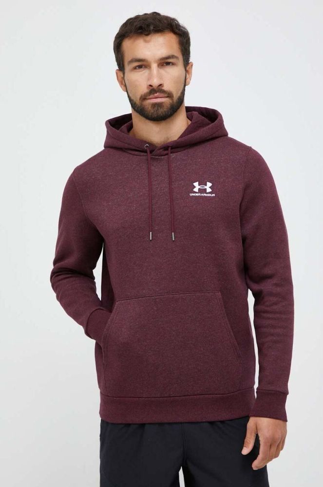 Кофта Under Armour чоловіча колір бордовий з капюшоном з принтом