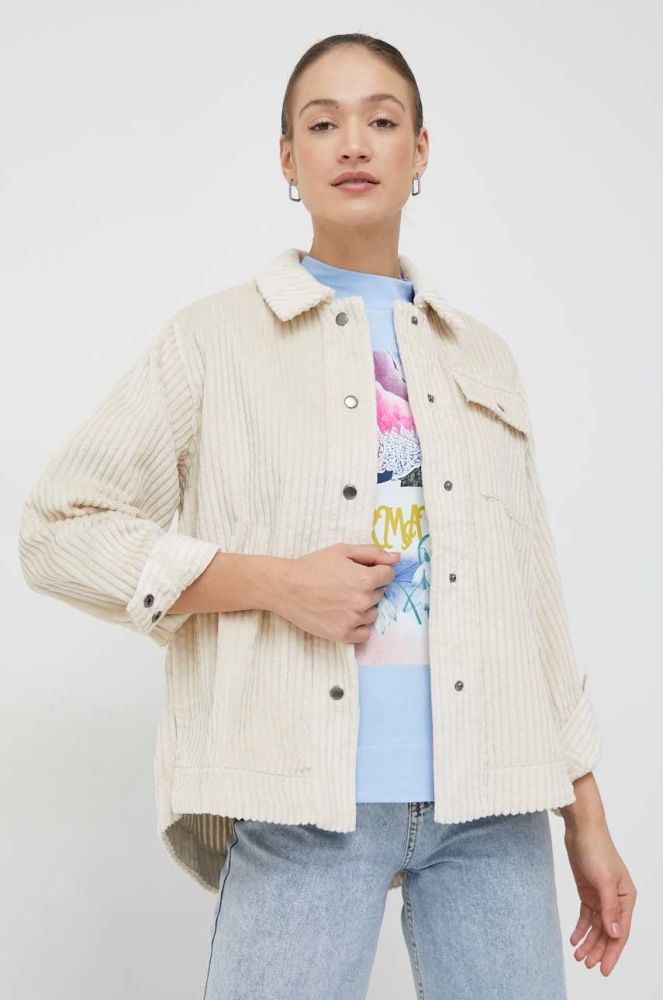 бавовняна сорочка Vero Moda жіноча колір бежевий relaxed класичний комір
