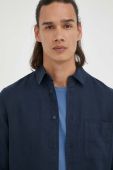 Сорочка з льону Samsoe Samsoe чоловіча колір синій regular класичний комір