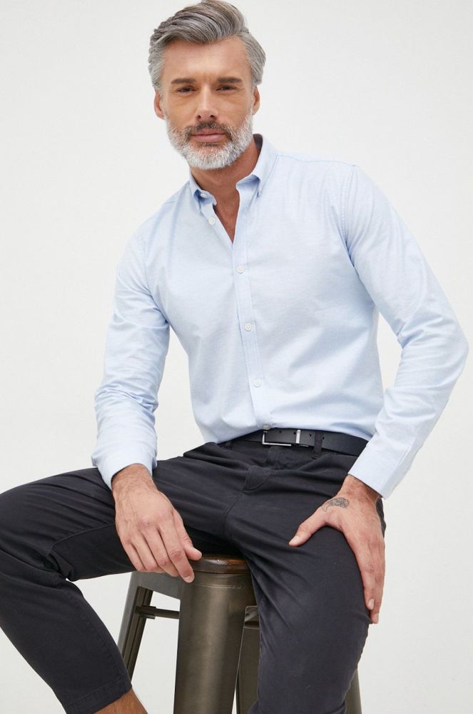 Сорочка Lindbergh чоловіча slim комір button-down колір блакитний (2643854)