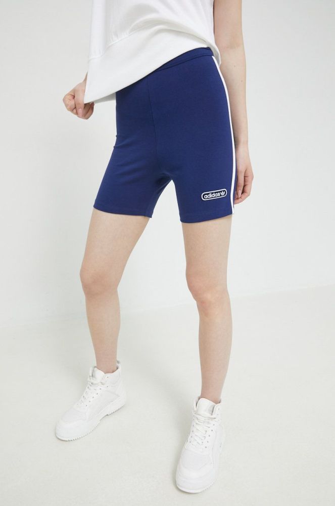 Шорти adidas Originals жіночі колір синій з аплікацією висока посадка