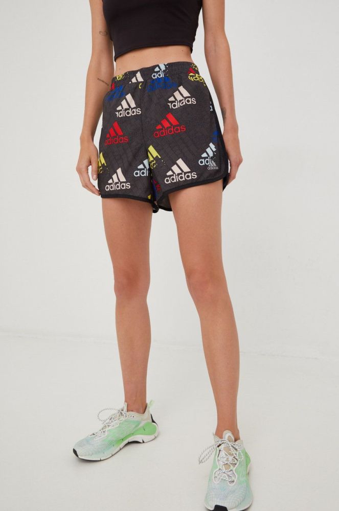Шорти для бігу adidas Performance Brand Love жіночі візерунок висока посадка колір барвистий