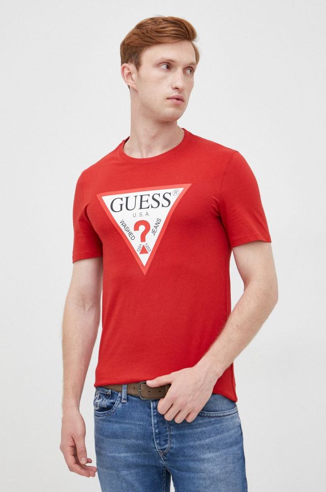 Бавовняна футболка Guess колір червоний з принтом (2434614)