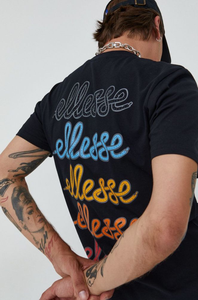 Бавовняна футболка Ellesse колір чорний з принтом