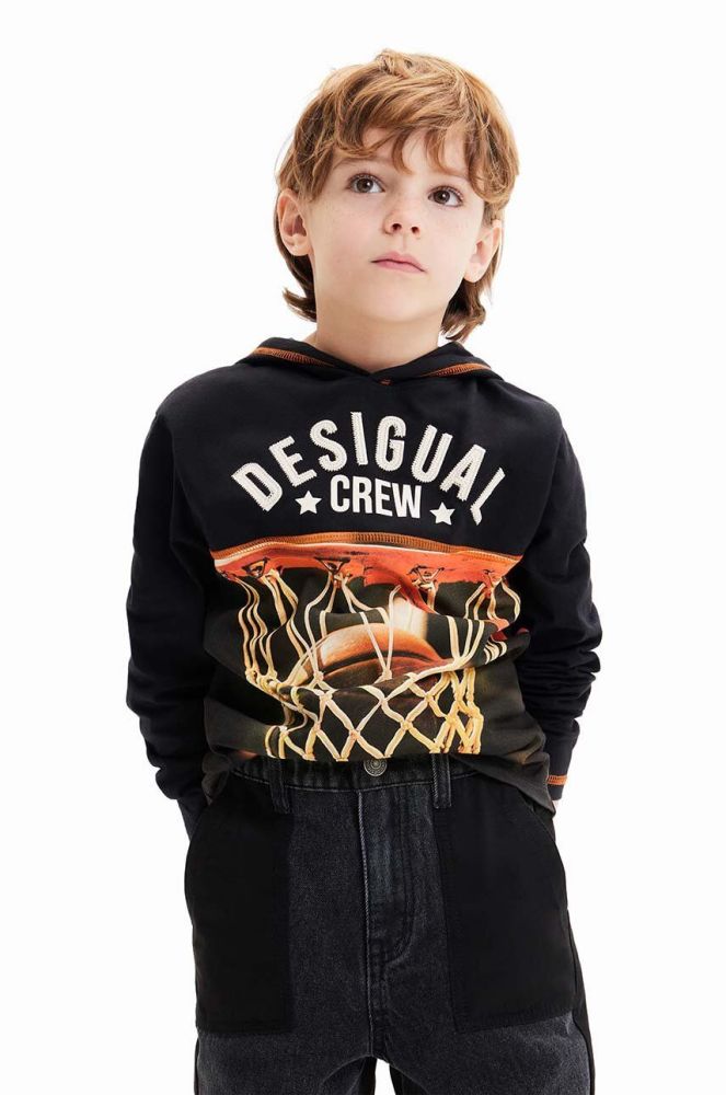 Дитяча бавовняна кофта Desigual колір чорний з капюшоном візерунок (3427827)