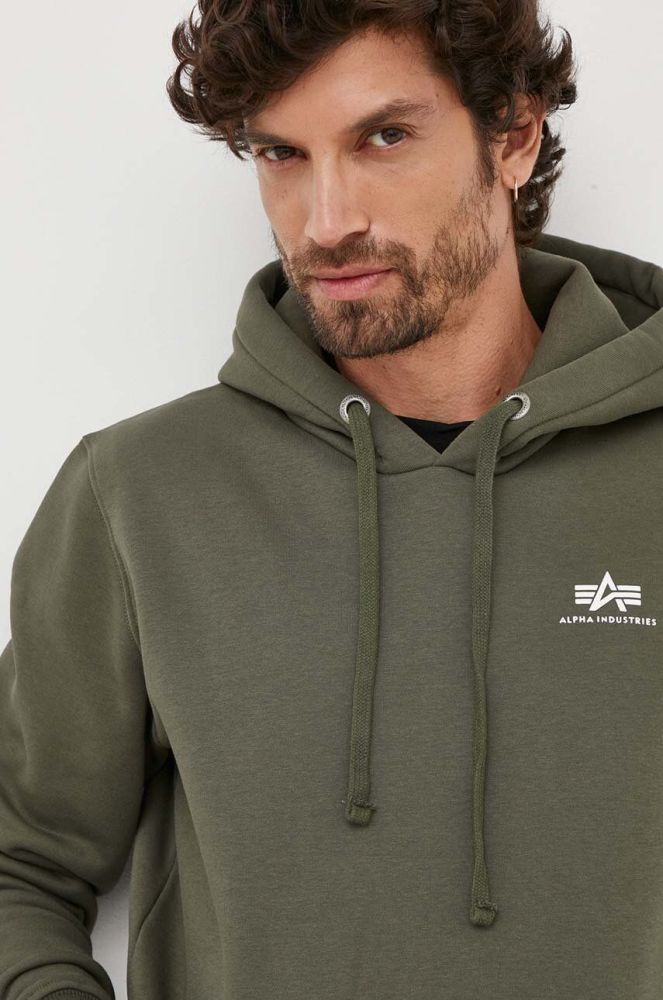 Кофта Alpha Industries чоловіча колір зелений з капюшоном однотонна 196318.142-DarkOlive