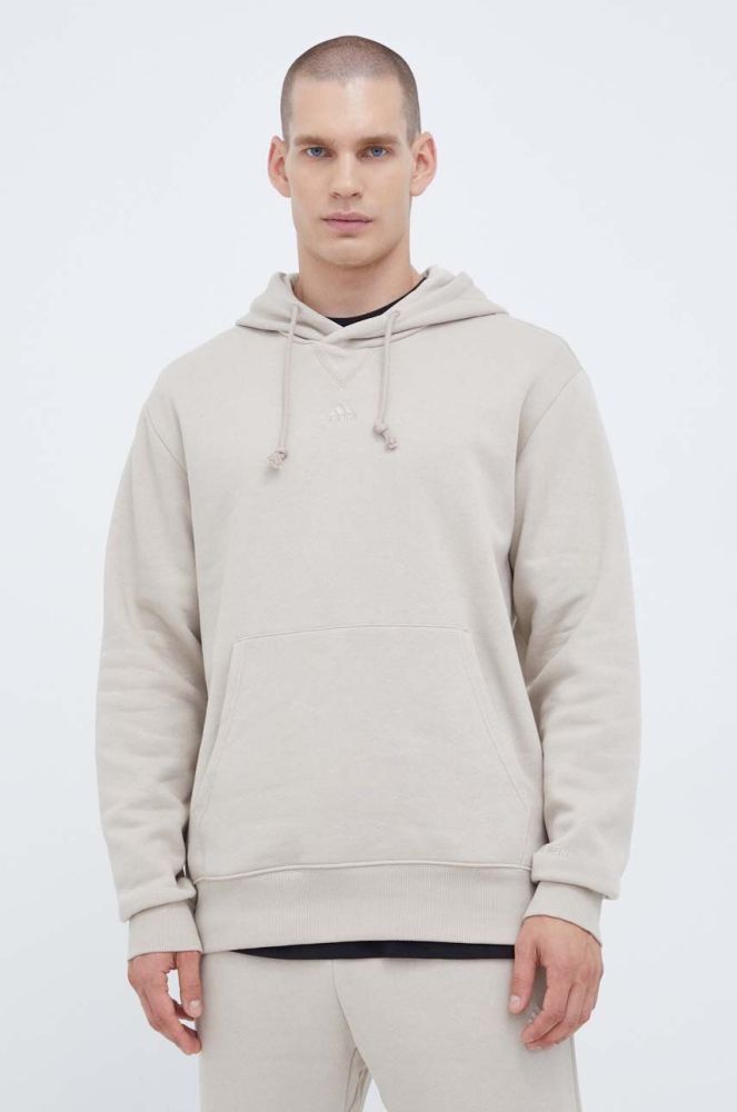 Кофта adidas чоловіча колір бежевий з капюшоном однотонна (3492375)