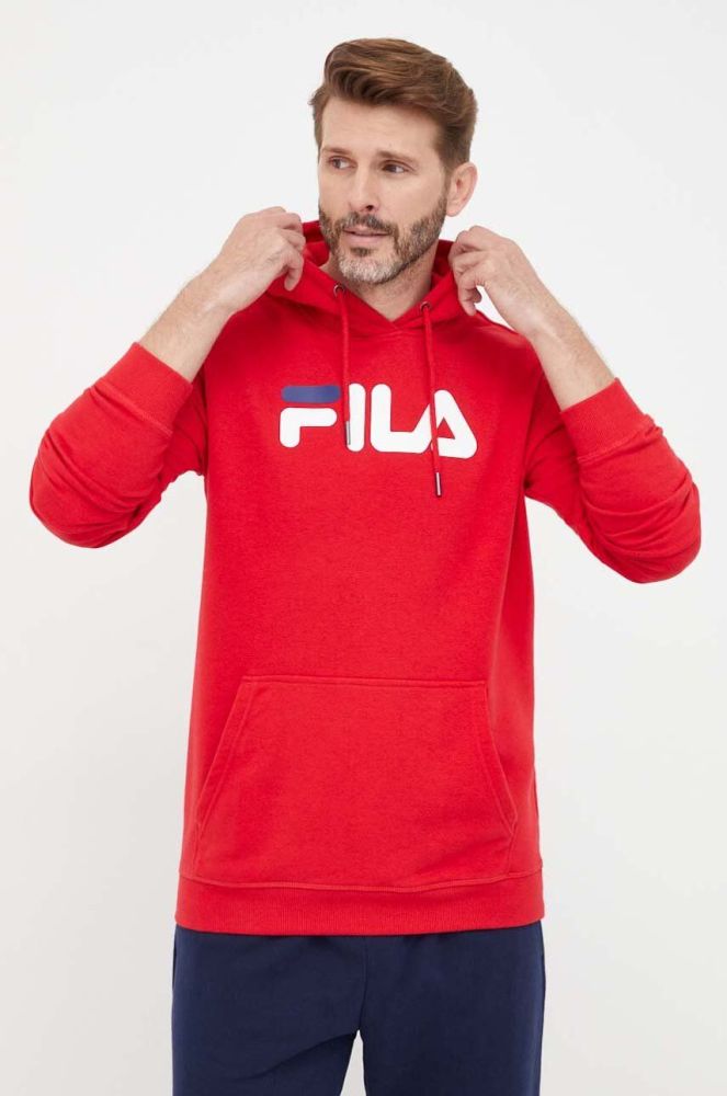 Кофта Fila чоловіча колір червоний з капюшоном з принтом