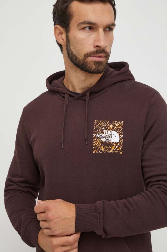 Бавовняна кофта The North Face чоловіча колір коричневий з капюшоном з принтом (3566900)