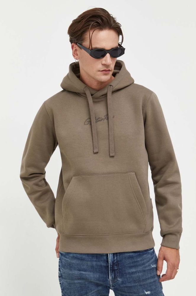 Кофта G-Star Raw чоловіча колір бежевий з капюшоном з принтом (3481176)
