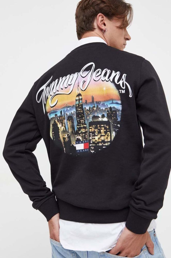 Бавовняна кофта Tommy Jeans чоловіча колір чорний з принтом (3632623)