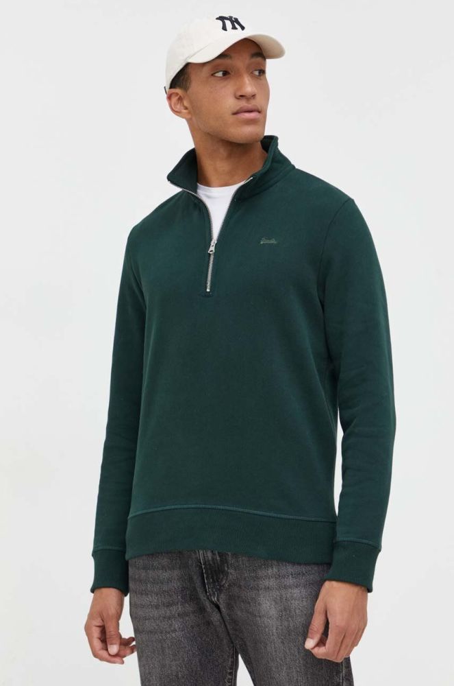 Кофта Superdry чоловіча колір зелений однотонна (3574363)