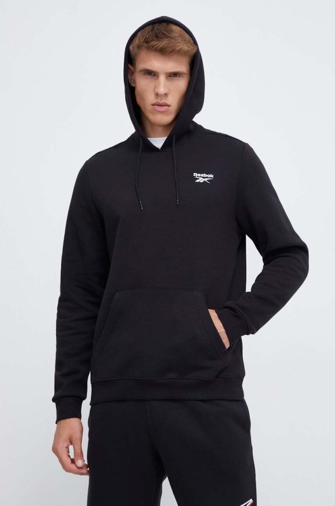 Кофта Reebok чоловіча колір чорний з капюшоном з принтом (3540988)