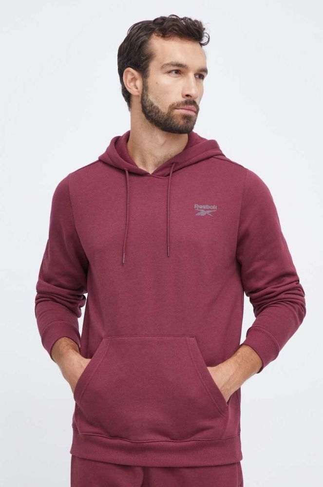 Кофта Reebok чоловіча колір бордовий з капюшоном з принтом (3566994)