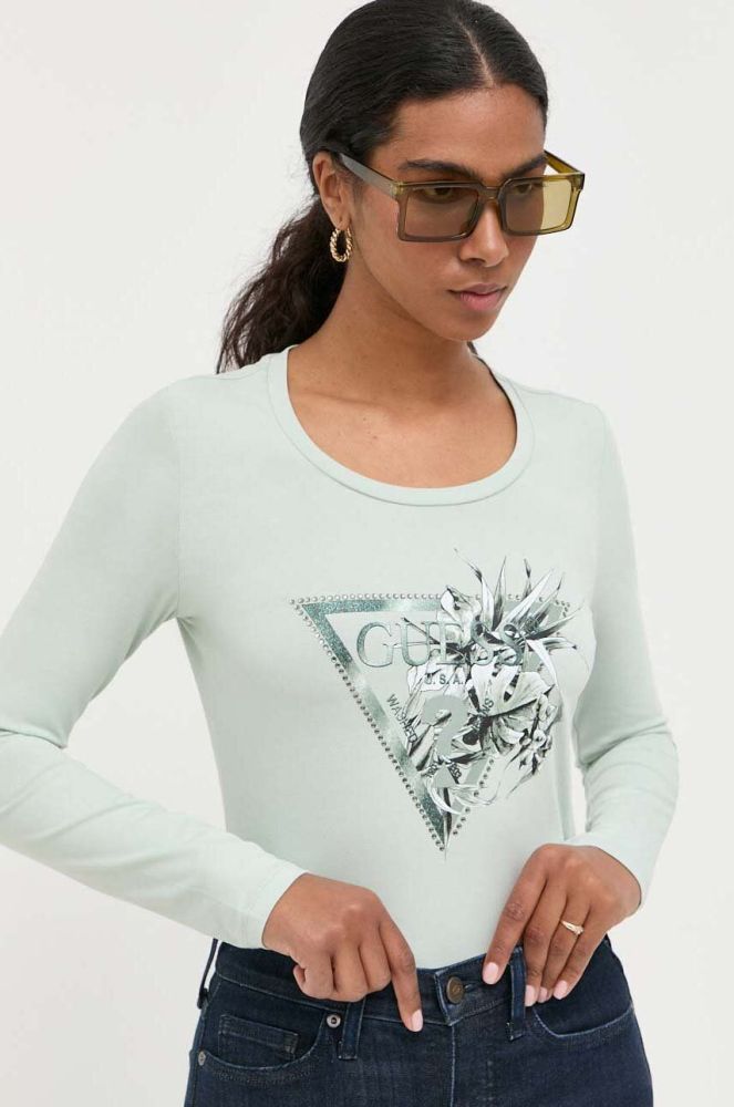 Лонгслів Guess жіночий колір зелений (3309858)
