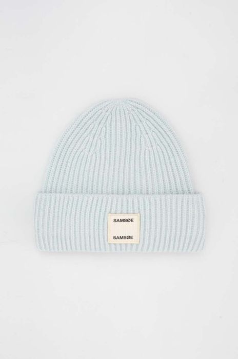 Вовняна шапка Samsoe Samsoe з товстого трикотажу вовна колір блакитний