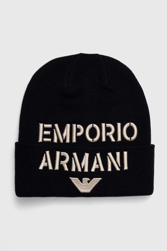 Дитяча шапка з домішкою вовни Emporio Armani колір синій