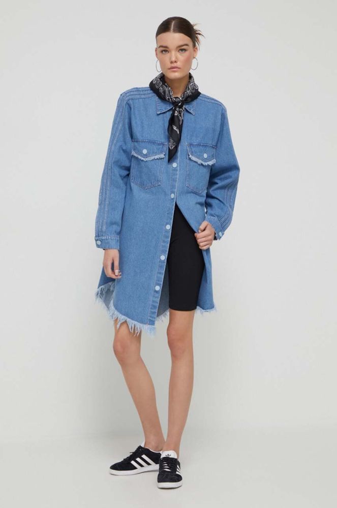 Бавовняна сукня adidas Originals mini oversize Ksenia Schnaider колір блакитний