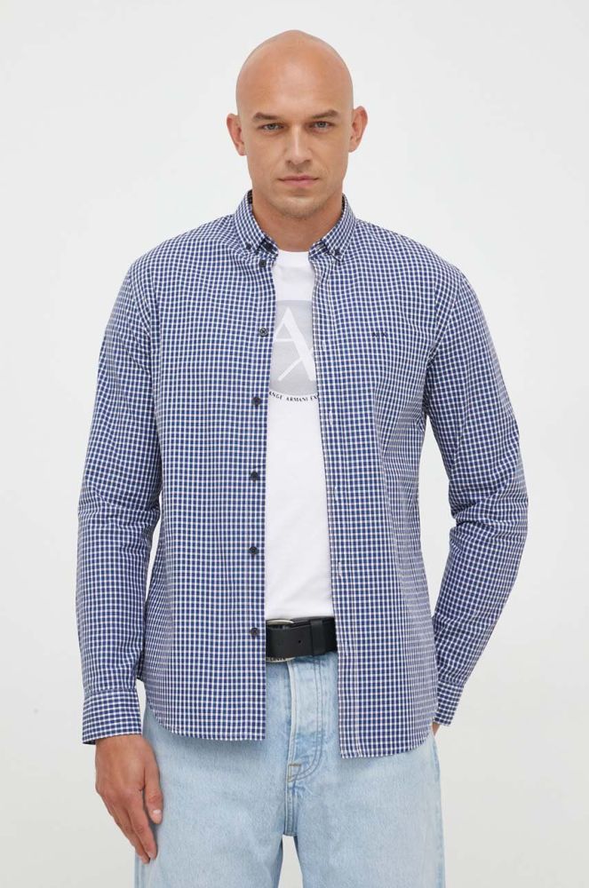 Бавовняна сорочка Armani Exchange чоловіча regular комір button-down колір блакитний