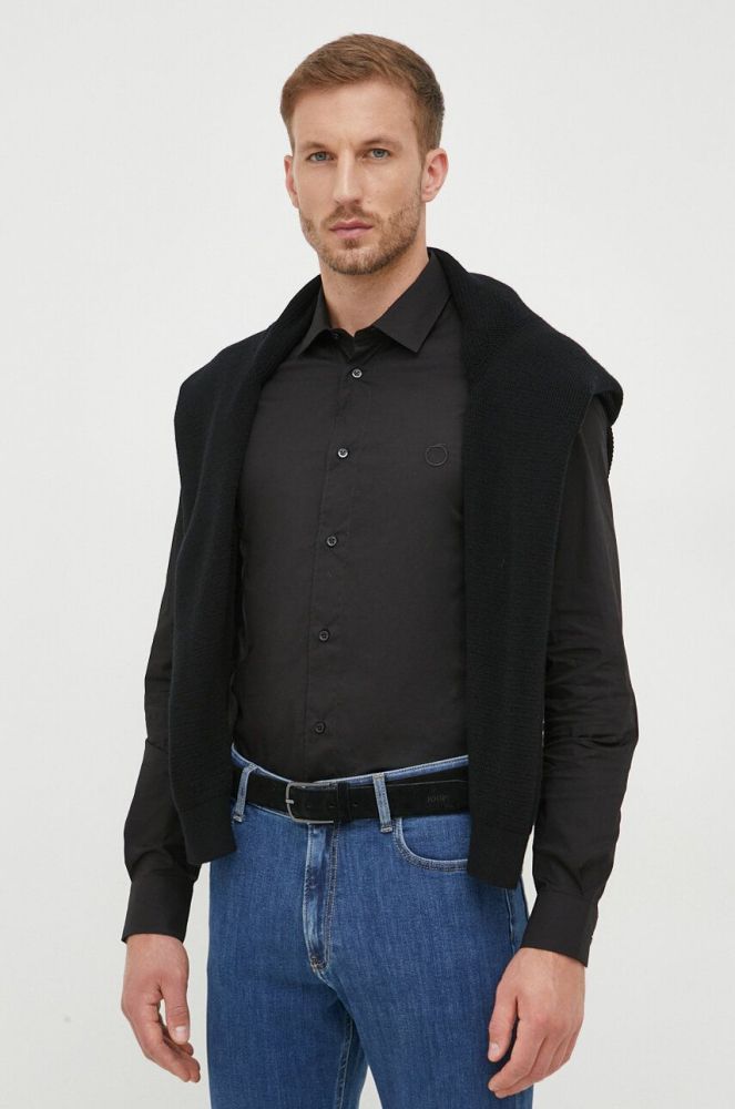 Сорочка Trussardi чоловіча колір чорний slim з італійським коміром