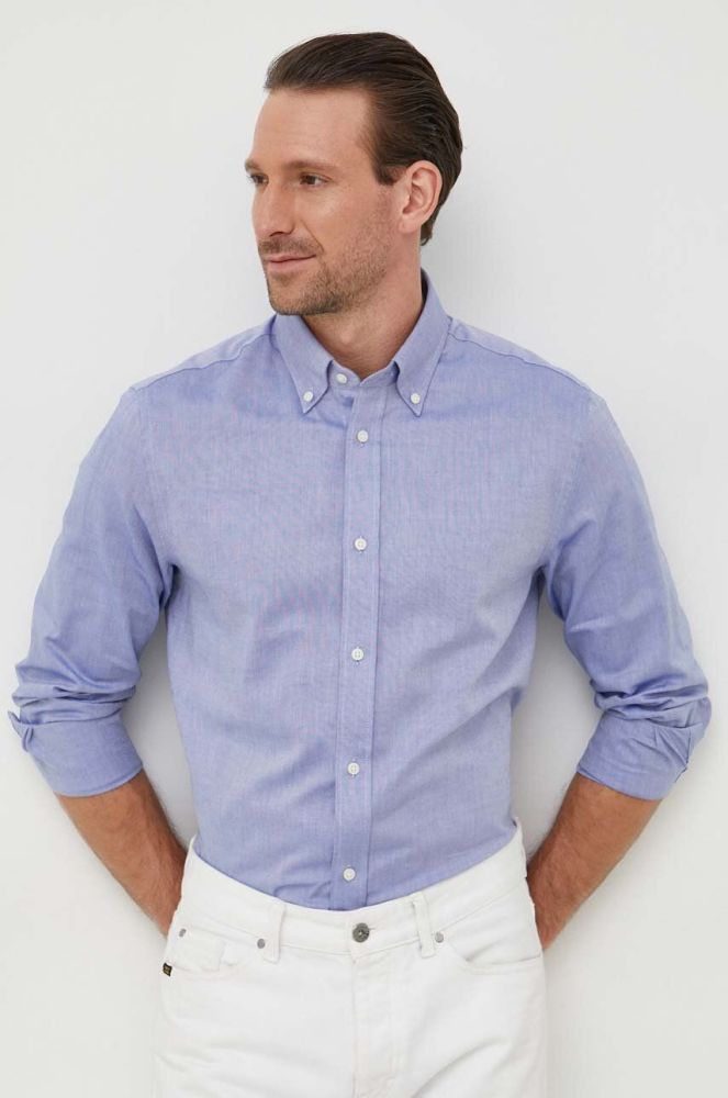 Бавовняна сорочка United Colors of Benetton чоловіча колір фіолетовий regular комір button-down