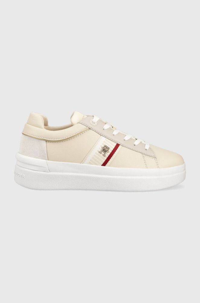 Шкіряні кросівки Tommy Hilfiger CORP WEBBING COURT колір бежевий FW0FW07387