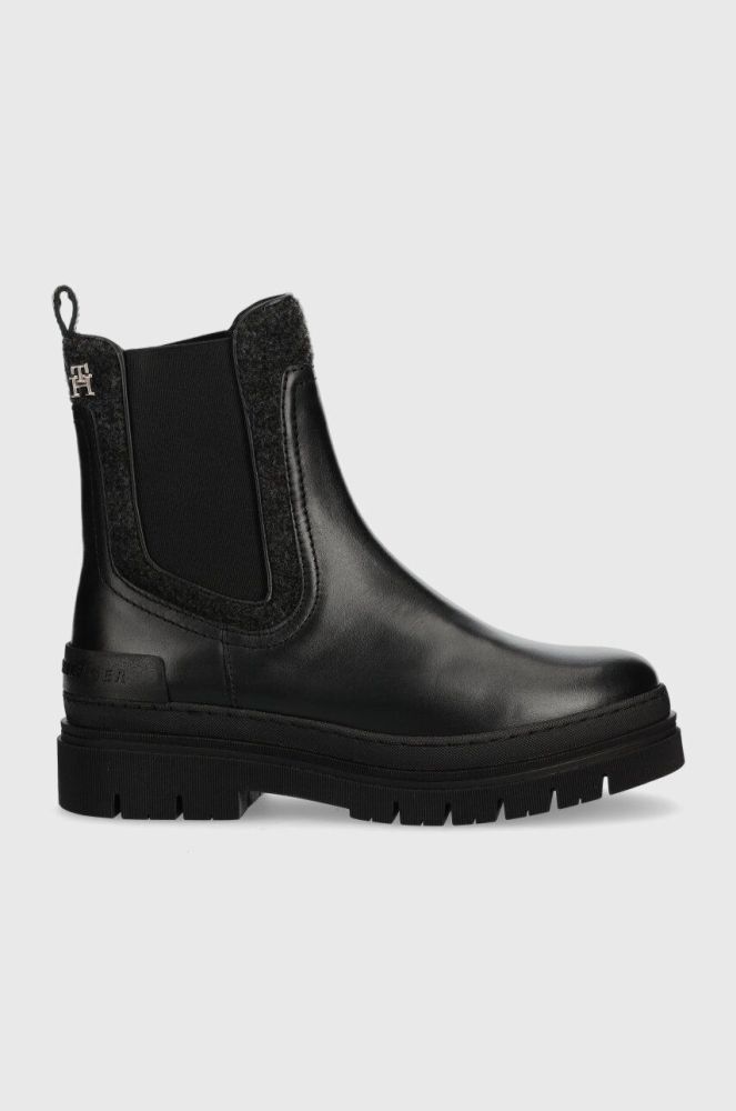 Черевики Tommy Hilfiger FEMININE FELT CHELSEA BOOTIE жіночі колір чорний на плоскому ходу утеплене FW0FW07655