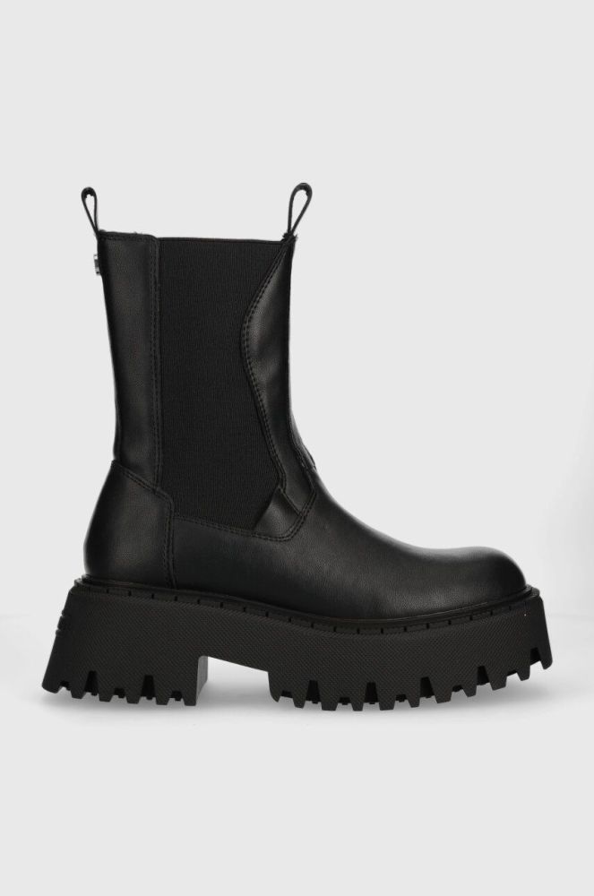 Шкіряні черевики Steve Madden Obtain жіночі колір чорний на плоскому ходу SM11002704