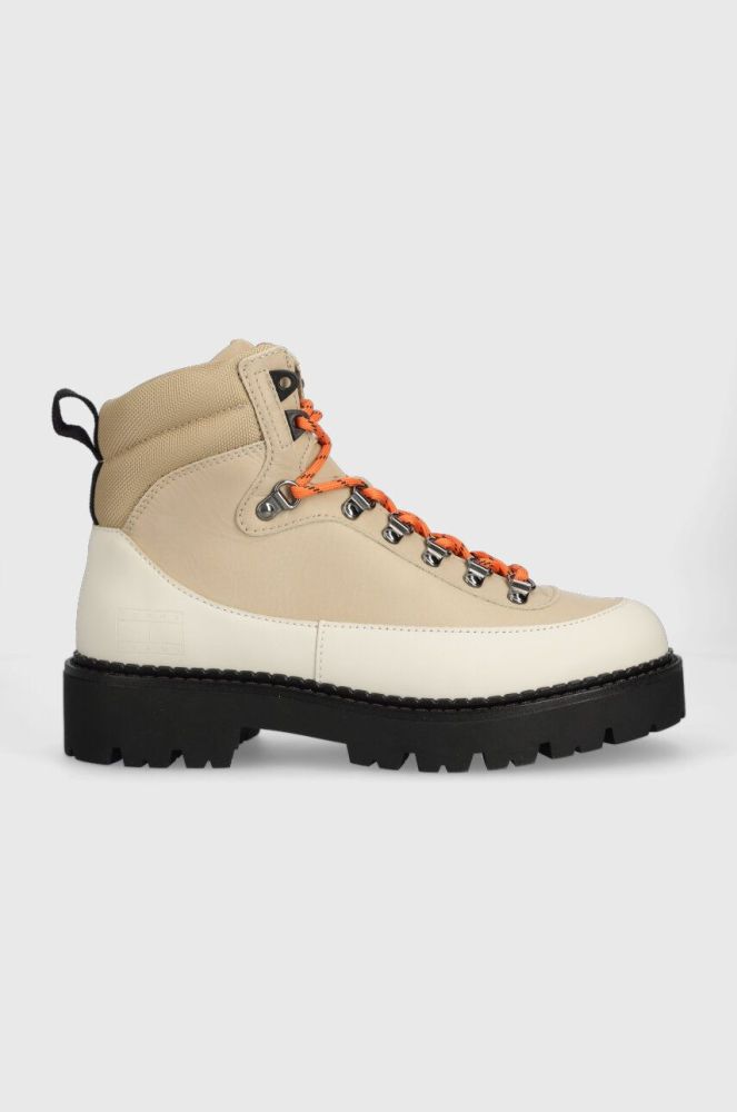 Шкіряні черевики Tommy Jeans TJM BOOT HIKER чоловічі колір бежевий EM0EM01252