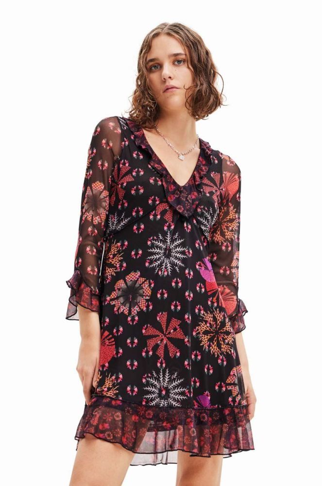 Сукня Desigual колір чорний mini розкльошена (3482722)