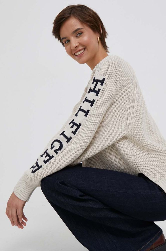 Бавовняний светр Tommy Hilfiger колір бежевий теплий (3316784)