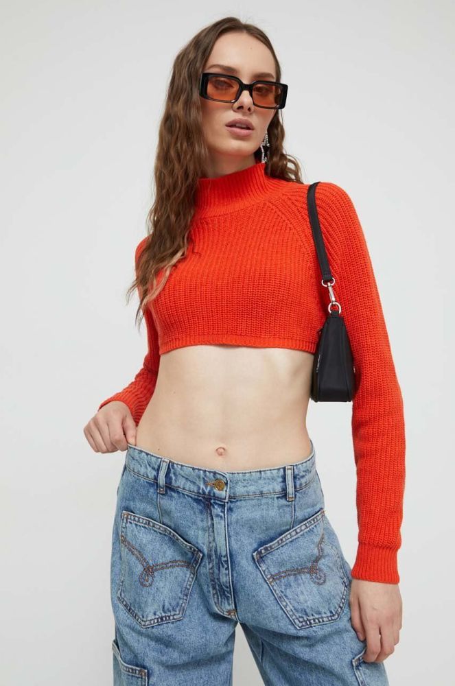 Светр з домішкою кашеміру Moschino Jeans колір помаранчевий півгольф