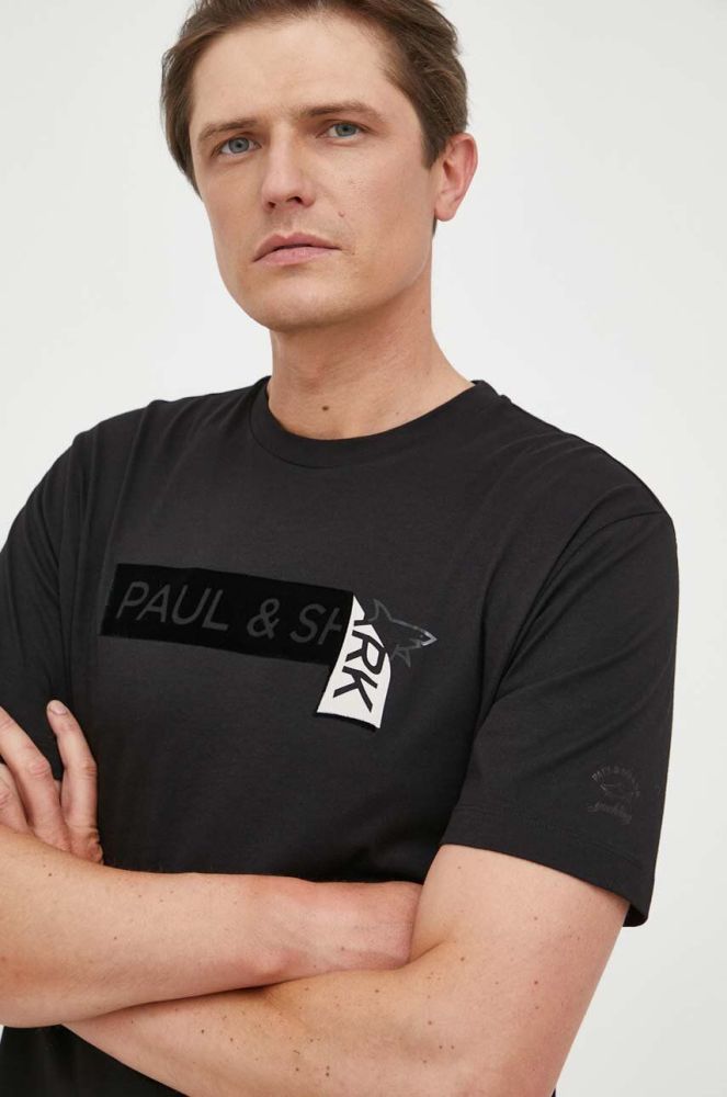 Бавовняна футболка Paul&Shark колір чорний з аплікацією (3370656)