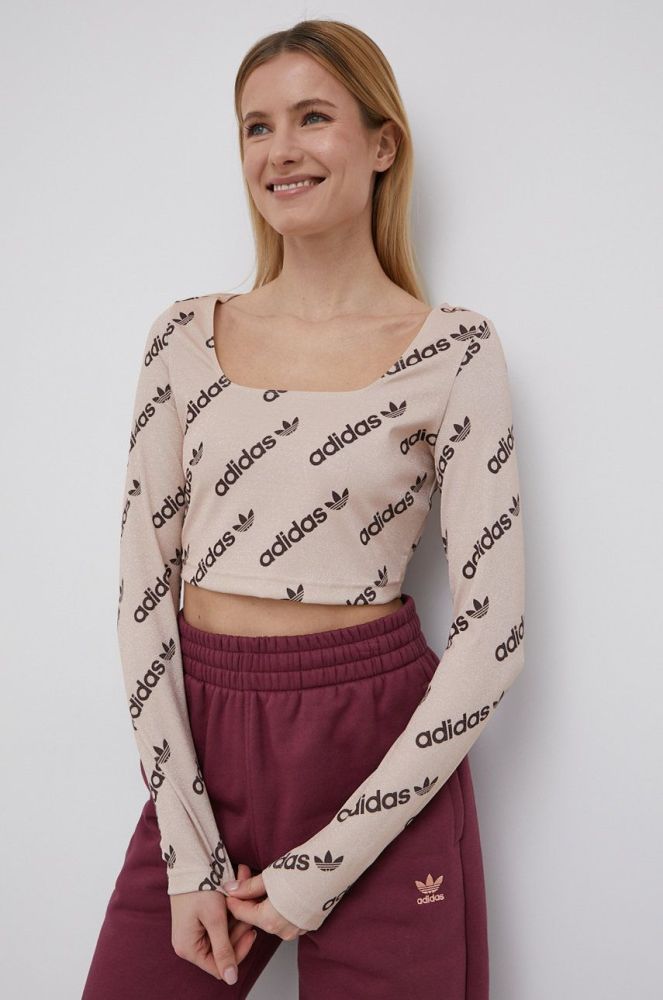 Лонгслів adidas Originals HM4893 жіночий колір бежевий