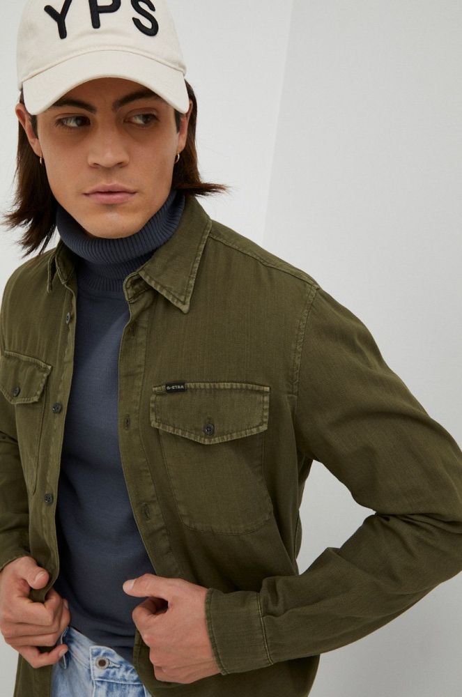 Бавовняна сорочка G-Star Raw чоловіча slim класичний комір колір зелений (2652986)