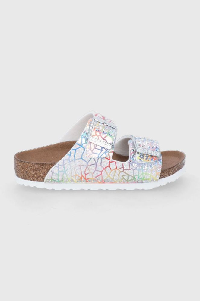 Дитячі шльопанці Birkenstock колір срібний Narrow Width