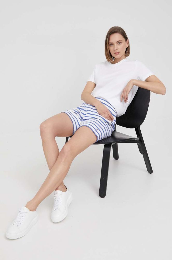Шорти Tommy Hilfiger жіночі візерунок висока посадка колір блакитний