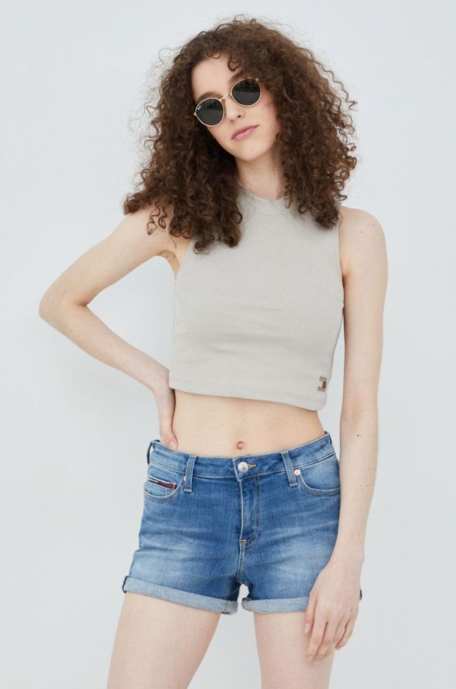 Джинсові шорти Tommy Jeans Bf0231 жіночі однотонні середня посадка колір блакитний