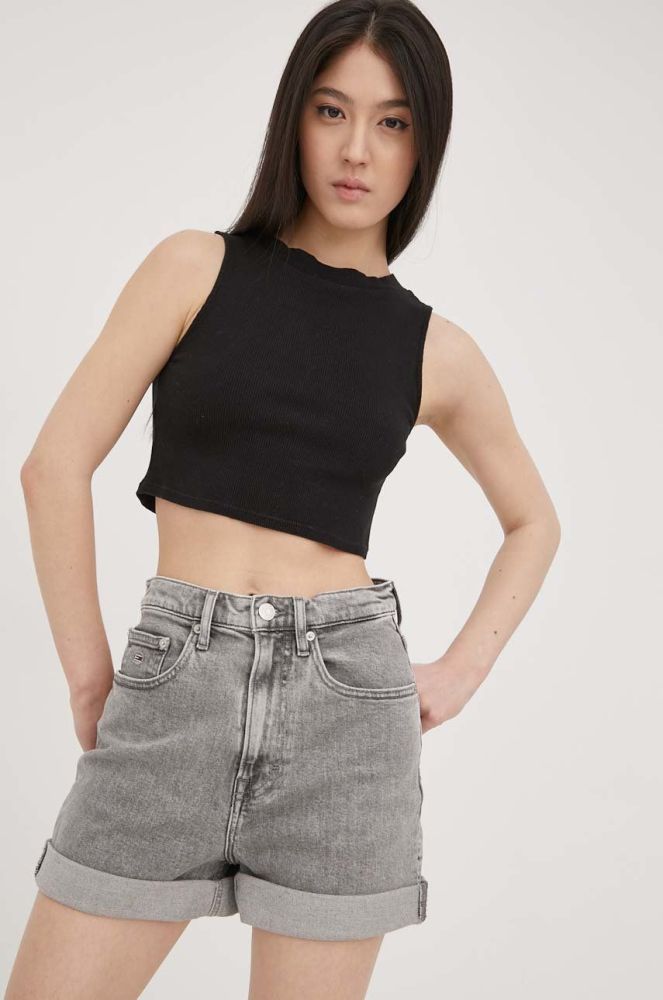 Джинсові шорти Tommy Jeans Bf6172 жіночі колір сірий однотонні висока посадка