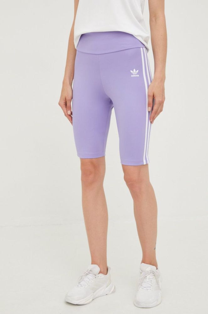 Шорти adidas Originals жіночі колір фіолетовий з аплікацією висока посадка HE0408-LPURPL