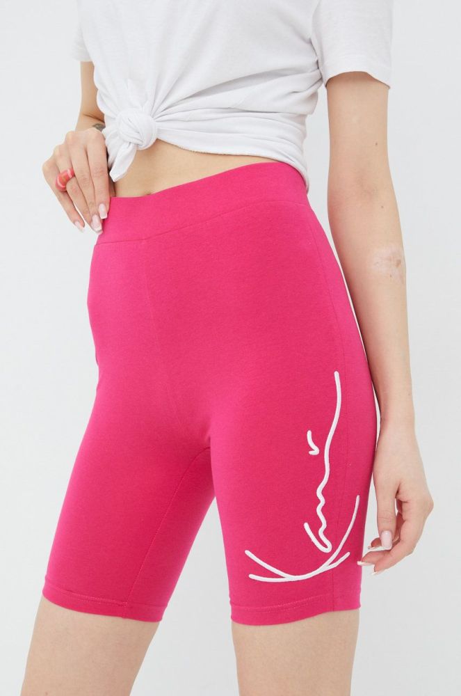 Шорти Karl Kani жіночі колір рожевий з аплікацією висока посадка KW2210371-pink