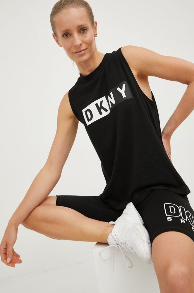 Шорти Dkny жіночі колір чорний з принтом висока посадка (2468365)