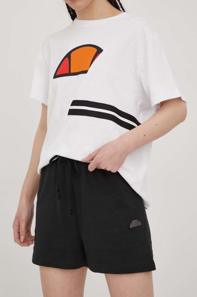 Бавовняні шорти Ellesse жіночі колір чорний однотонні висока посадка SGM14159-PINK