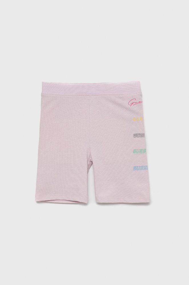 Дитячі шорти Guess колір фіолетовий з принтом