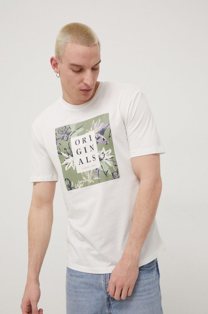 Футболка Jack & Jones чоловічий колір бежевий з принтом
