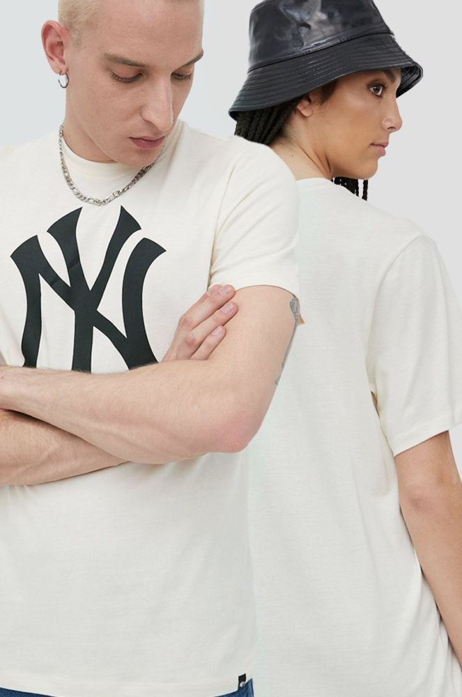 Бавовняна футболка 47brand Mlb New York Yankees колір бежевий з принтом